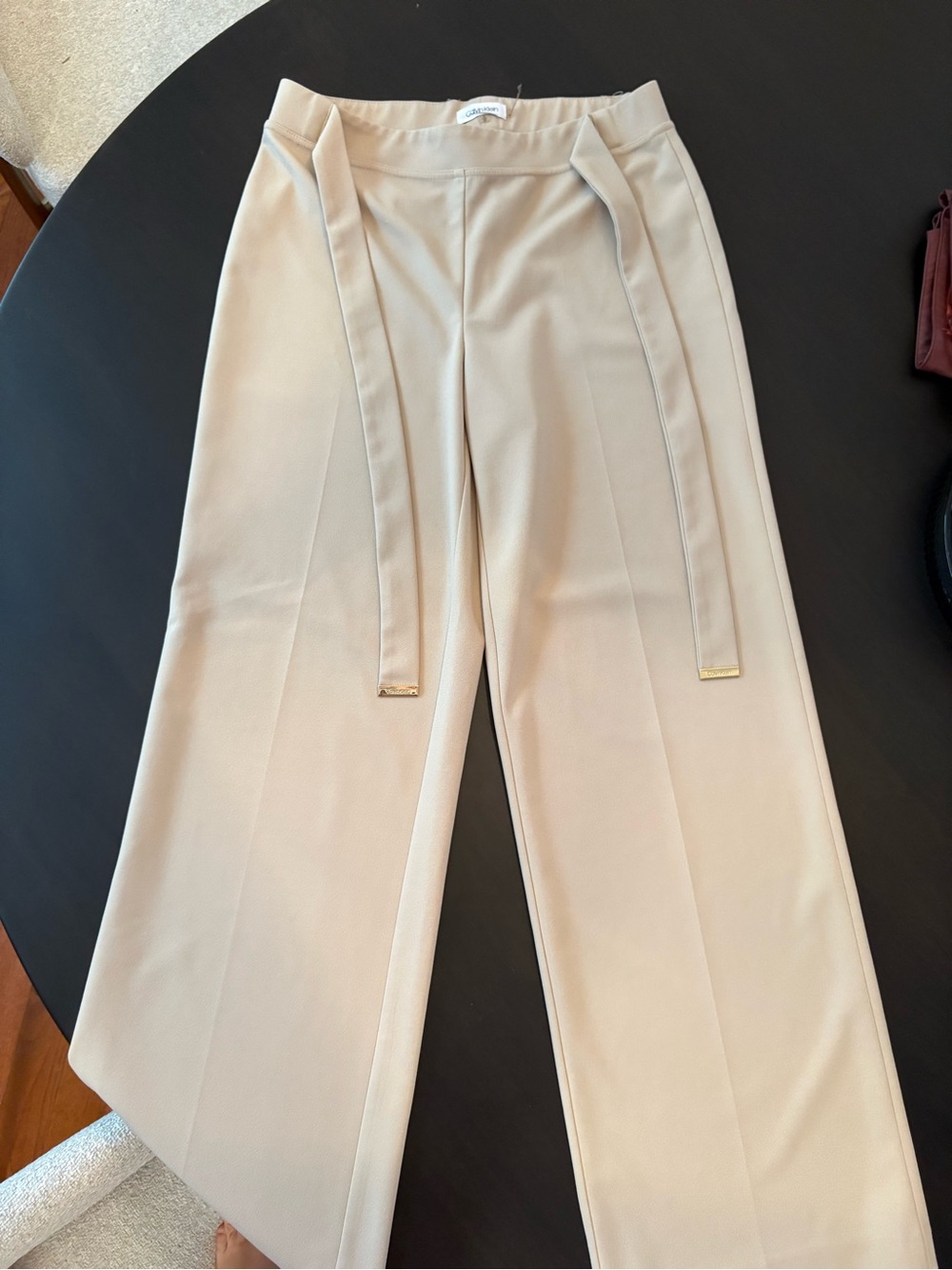 Calvin Klein Chic High-Rise Wide Leg Pants in Beige